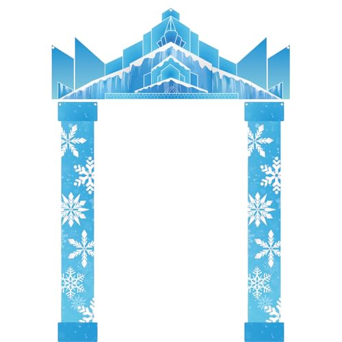 JellyArch Winter Party Door Banner Classroom Door Cover Snow Wonderland Porch Decor Winter Birthday Decorations Photography Backdrop for Holiday Christmas Snowflake Party(Castle)