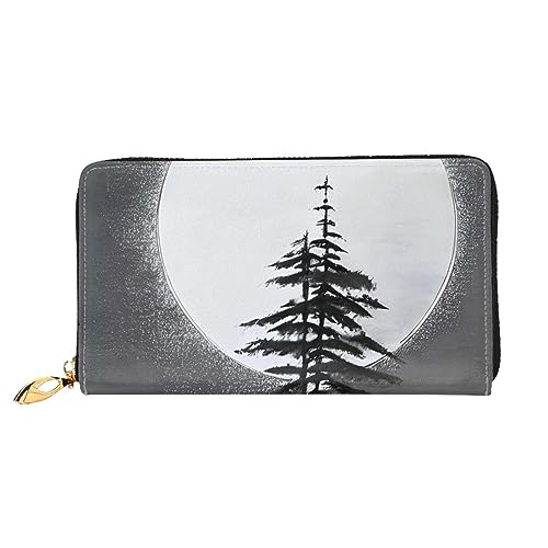Portefeuille de voyage long grand format Moon Pine Tree zippé porte-carte femme noir