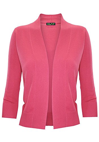 Sidecca Women's Knit Open Front 3/4 Sleeve Ribbed Cropped Shawl Cardigan