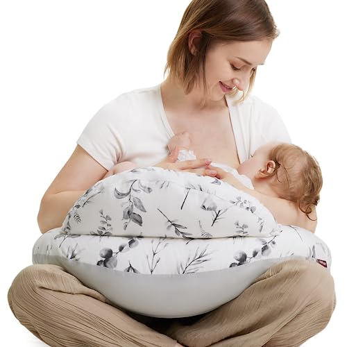 Image of Momcozy Original Standard Size Nursing Pillow, Ergonomic Breastfeeding Pillows with Security Fence for Baby, Adjustable Waist Strap and Removable Cotton Cover, Ink Painting