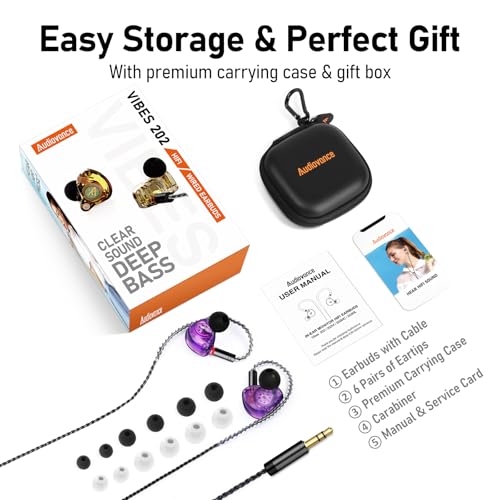 Image of Audiovance Vibes 202 HiFi Wired Earbuds, IEM in-Ear Monitor Headphones