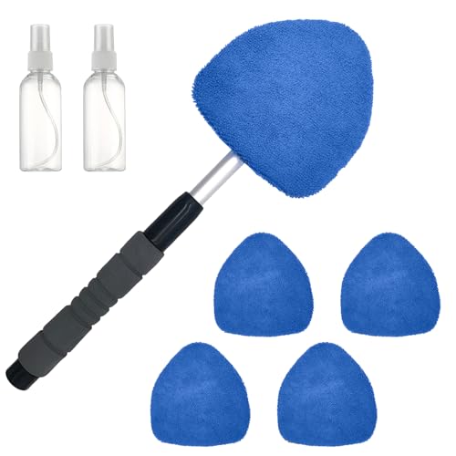 Fadcaer Car Windshield Cleaning Tool Windscreen Cleaner Fog And Dust Removal Tool 5 Reusable Expandable Microfiber Pads 2 Spray Bottles (Blue)