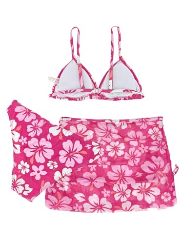 Girl's 3 Piece Set Cute Floral Print Bikini Bathing Swim Suits with Beach Skirt Coverup2