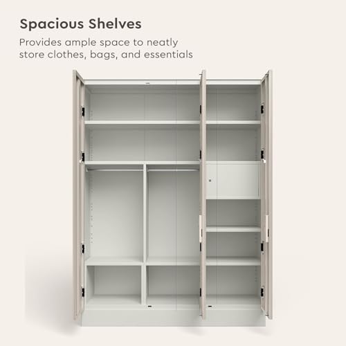 Image of Interio by Godrej Almirah Slimline XL 3 Door Steel Almirah, Cupboard for Clothes (Matte Warm Grey and Alpine White), 1 Year Warranty, Locker, 8 Shelves