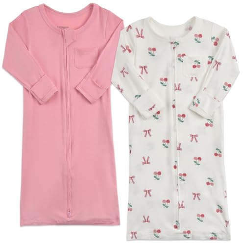Image of Aablexema Baby Nightgowns Rayon of Bamboo 2-way Zipper for Boys Girls | 2Pcs Newborn Sleep Sack, infant Sleeper Gown with Flip Mittens & Foot Cover, Easy to Diaper Changes,Tagless