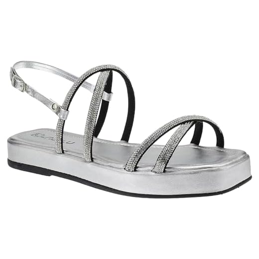 Sandália Papete Feminina Flatform Strass Brilho Rasteira (Prata, BR, Adulto, Numérico, 38)