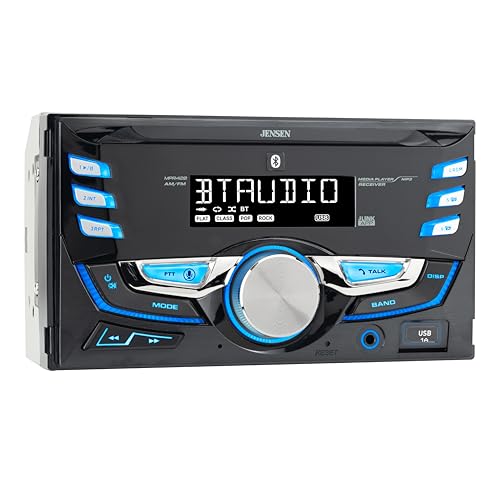 JENSEN MPR420 7 Character LCD Double DIN Car Stereo Receiver | Push to Talk Assistant | Bluetooth Hands Free Calling & Music Streaming | AM/FM Radio | USB Playback & Charging | Not a CD Player
