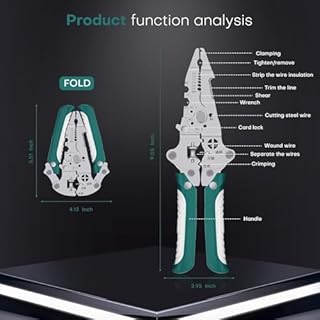 Pinza spelafili pieghevole 14 in 1, pinza multifunzione con pinza spelafili, pinza crimpatrice laterale, cesoia, pinza per presa a vite per cavi elettrici, spelafili portatile e strumento di