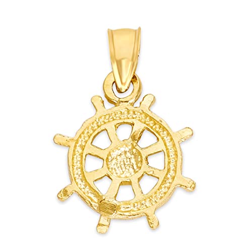 Solid Gold Daharma Wheel Pendant in 10k or 14k, Religious Gifts Buddhism Jewelry2