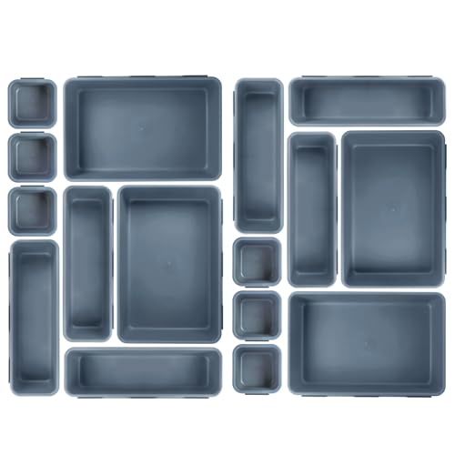 ipow Set di 16 Organizer per Cassetti 3 Dimensioni Organizzatore Cassetti in Plastica Scatole di Plastica in 3 Misure Multiuso Cucina, Bagno, Ufficio