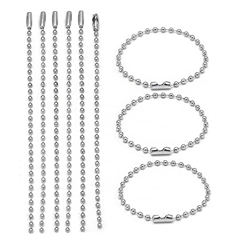 CENPEK 100pcs DIY Stainless Steel Ball Bead Chain Nickel Plated Ball Chain Necklace 2.4mm Bead Adjustable Metal Pull Chain Extension Beaded Chain with Matching Connector Jewelry Findings(15cm)