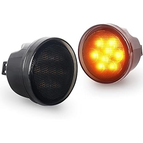 PXPART JK Turn Signal Lights Smoke Lens Amber LED Front Grill Indicator Parking Lights for Jeep Wrangler JK JKU 2007-2017 Cover
