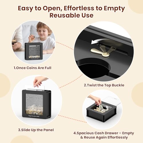 Image of Summidate Wooden Money Saving Box, Clear Window Cash Vault Savings Box -10000 Challenge with Tracker Stickers, Reusable Piggy Bank for Adults & Kids, Birthday /Baby Shower /Wedding Gift