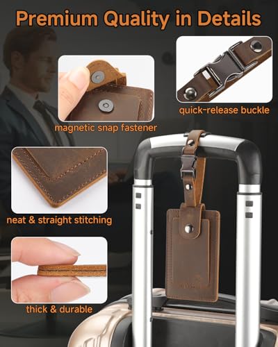 Teskyer Genuine Leather Luggage Tags