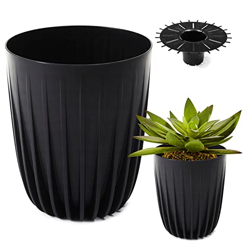 Konzept 11 - Hoher Blumentopf 19cm Durchmesser, Pflanzkübel Groß für Außen, Balkon, Übertopf mit Einsatz Schwarz, Palmentopf