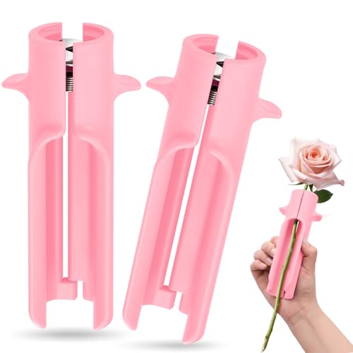 Lasnten 2 Pcs Rose Thorn Stripper Tool Thorn Remover for Roses Leaf Stripper Tool Flower Stem Cleaner Cutter for Women Mother Gift Home Flower Shop Gardening Floral Arrangement (Pink)