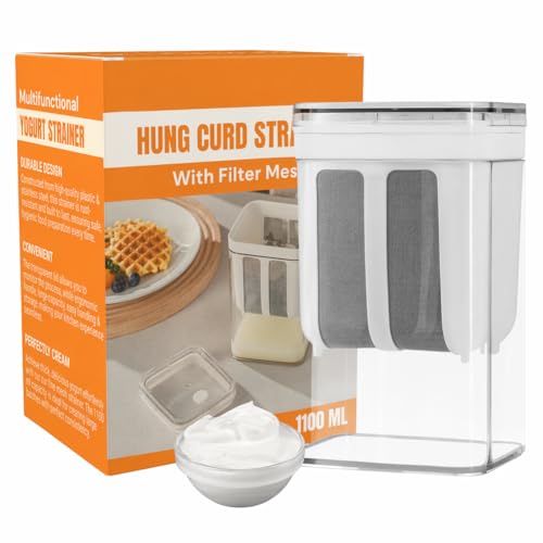 Image of PRAMUKH FASHION Plastic Multipurpose Greek Yogurt & Curd Maker Hung Curd - 1100ml | Durable, BPA-Free | Easy Homemade Yogurt & Cheese (Yogurt Maker), 10L x 8W x 16H cm, Multi-Coloured (White 1100ML)