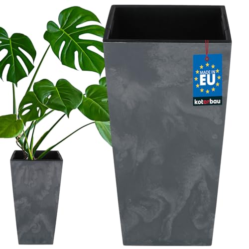 KOTARBAU® Vaso da fiori, 290x290x545 mm, struttura in cemento, quadrato, con vaso interno, grigio scuro