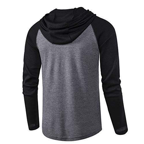 Men's Causal Pullover Hoodie Lightweight Solid Color Hooded Sweatshirt Tops Long Sleeve Waffle-Knit Henley Shirt2