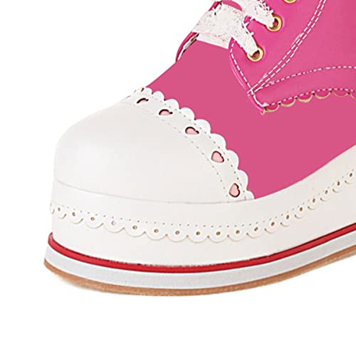 SHEMEE Women's Sweet Cute Platform Hidden Wedge Ankle Boots Lace Up High Heels Round Toe Booties Side Zip Kawaii Shoes4