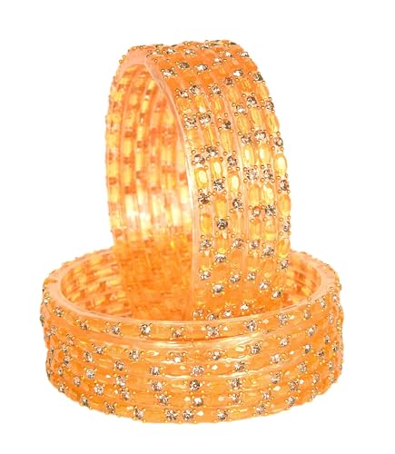 Image of Swara Creations Glass Bangles set for Women | Zirconwork Golden Raindrops Bangles Collection | Ethnic, Festive & Special Occassions(12Pcs)(SKU287)