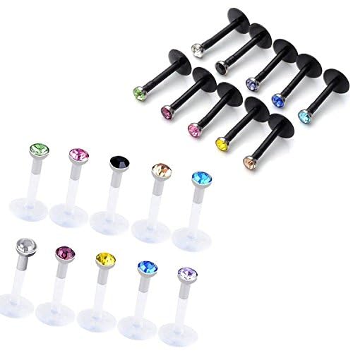PiercingJak 20PCS Bijoux de Piercing Multifonctionnels en Acrylique Cristaux Strass Noir Transparent pour Homme et Femme, Idéal pour un Usage Quotidien, Lot...