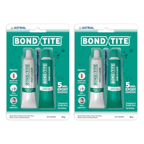 Image of Bondtite Fast & Clear Tube 36g |(Pack of 2)| 5-Min Quick Setting | Transparent, Odourless, High-Strength Two-Component Adhesive for Glass, Marble, Tiles, Wood & DIY Repairs