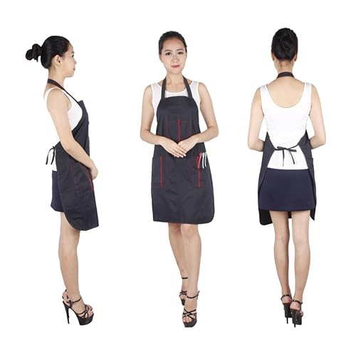 Cabilock Professional Hairdresser Apron 1pc Waterproof Polyester Work Uniform 3 Pockets Black One Size Fits