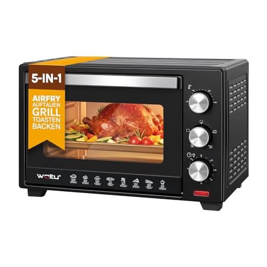 WOLTU BF11sz Mini Backofen 25 Liter, 1400 Watt Toasterofen | Pizzaofen | Krümelblech mit Timer Minibackofen für Pizza, Toast, Truthahn, Hot Dogs Schwarz