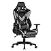 WOLTU BS20gr Sedia da Gaming Ergonomica Poltrona da Gioco Girevole 360° Sedia Gamer con Poggiatesta Cuscino Lombare e Poggiapiedi, in Pelle PU, Grigio+Nero
