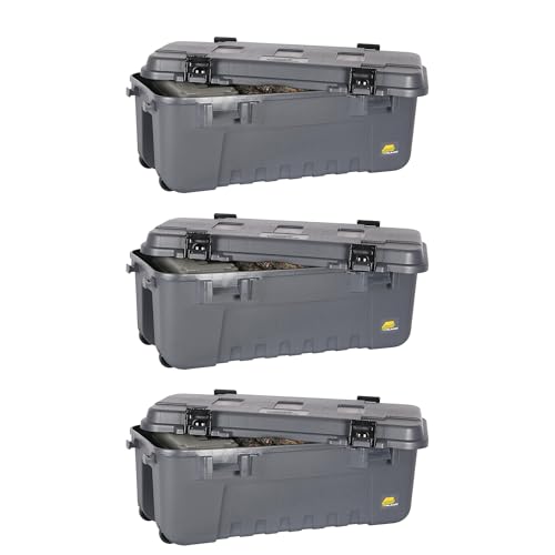 Image of Plano 3 Pack Storage Trunk with Wheels, Gray, Lockable Storage Box, Airline Approved Sportsman Trunk, Hunting Gear and Ammunition Bin, Heavy-Duty Containers for Camping, 108-Quart