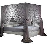 Nattey 4 Corners Bed Curtain Canopy Net Canopies for Girls Princess Boy Bed (Queen, Gray)