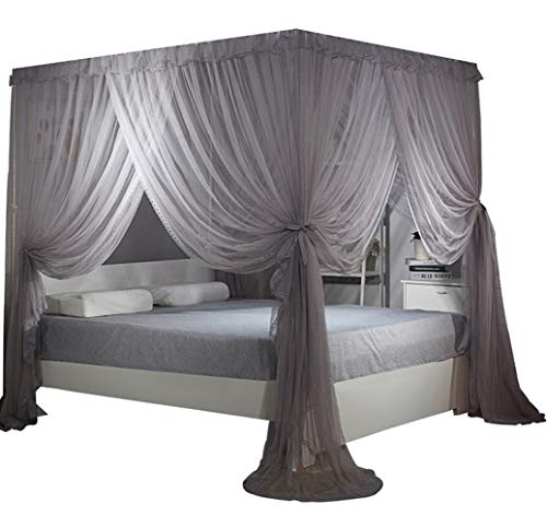 Nattey 4 Corners Bed Curtain Canopy Net Canopies for Girls Princess Boy Bed (Queen, Gray)