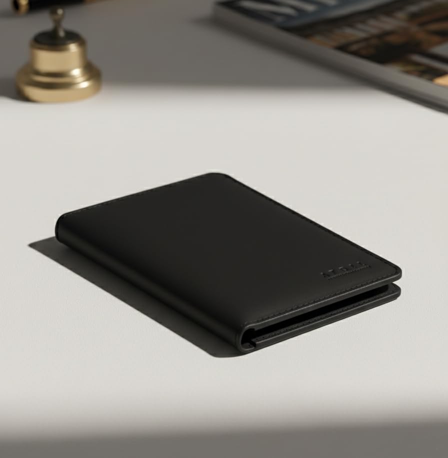 Image of Atoll Unisex Genuine Leather Passport Holder & Travel Wallets & Document Organizer | Premium & Durable Passport Cover with Sim Ejector & Sim Slots, Black