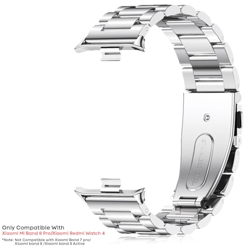 BDIG Stainless Steel Replacement Bracelet, Adjustable Buckle Strap for Xiaomi Redmi Watch 4/Xiaomi Mi Band 8 Pro, Black, Silver, 220mm - Image 2