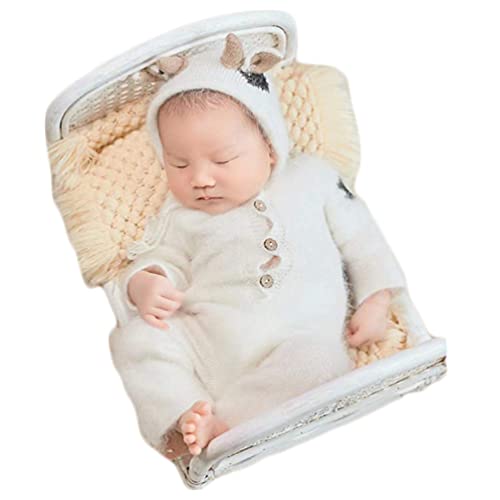 Newborn Photography Prop Cow Doll Hat Pants Baby Photo shoot Outfits Photo Props for Boy Girl Photography Shoot (white)