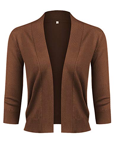 URRU Women's Classic 3/4 Sleeve Open Front Cropped Cardigan Sweater Lightweight Knit Short Shrugs4