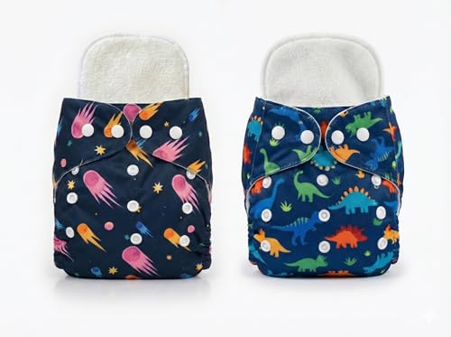Image of Reusable Cloth Diaper for Babies | Washable Baby Cloth Diaper with Absorbent Insert | Leak Proof Adjustable Free Size Pocket Diaper 3M -3Years | Eco Friendly Reusable Baby Diaper (2, DINO SPACE, One Size)