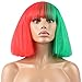 WeKen Fashion Wig Women's Short Bob Kinky Straight Full Bangs Synthetic Hairpieces Red and Green