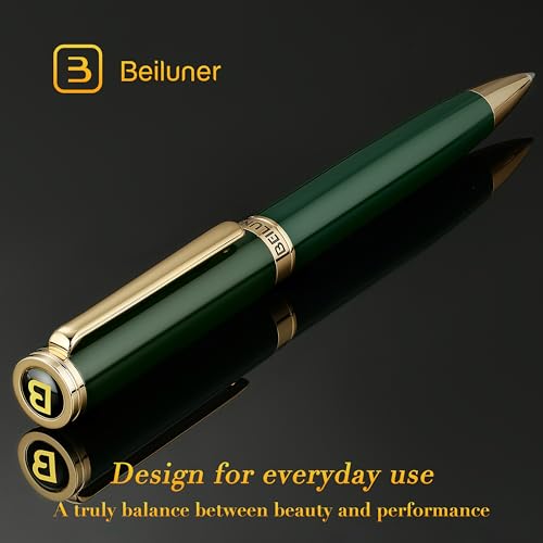 Image of BEILUNER Luxury Gel Pen with 24K Gold Finish, Green Piano Lacquer, Luxury Grade Craftsmanship, Fancy Pen Gift Set for Men and Women, Graduation Gift, Executive, Office, Retractable, Nice Pen Set