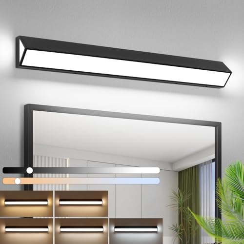 Image of LED Modern Bathroom Vanity Light Fixtures (40-Inch, 5CCT, Dimmable), Modern Acrylic Bathroom Wall Lighting Fixtures Over Mirror, Matte Black