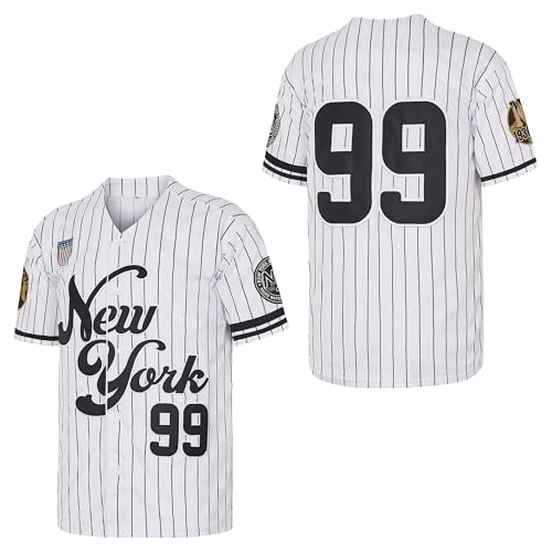NY Jersey Herren New York 99 Baseball Trikots Shirts Hip Hop Button Down für Party Weihnachten Grau