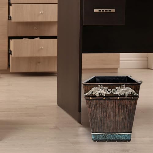 Image of BestGiftEver Rustic Decorative Storage Bin | Southwestern Tooled Leather-Designed Wastebasket with Faux Horns | Unique Trash Bin Ideal for Native American Themed Enthusiasts