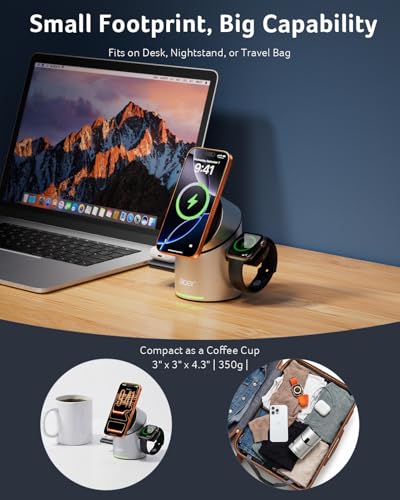 Acer 3 in 1 Wireless Charging Station for Apple, Strong Magnetic Charger for iPhone, Magesafe Charger, Fast Charger Stand Compatible with iPhone 17, Apple Watch, AirPods (Non-Battery, with Adapter) - image 3