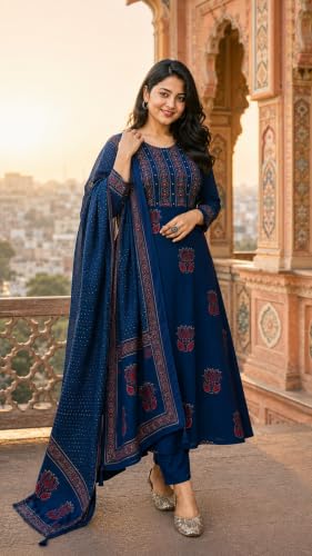Image of Women's Cotton Kurta Sets for Women with Palazzo Pants with Dupatta for Woman | Pure Cotton 3 Piece Kurti Set | Women Suit Set for Daily