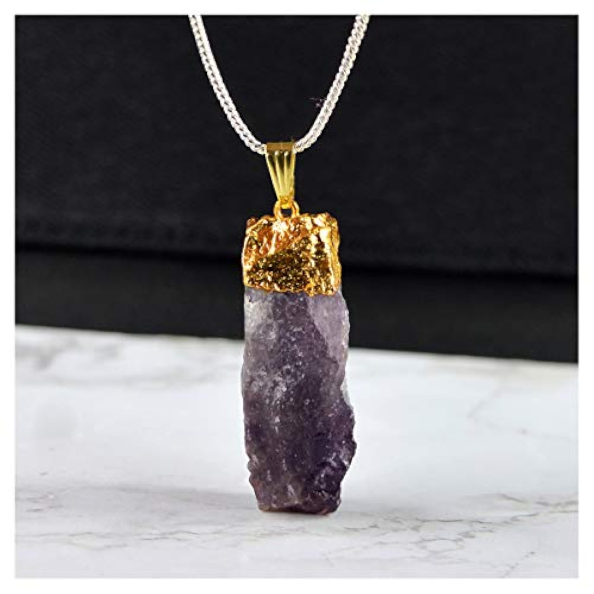 Natural Amethyst Healing Stone Pendant Locket with Chain