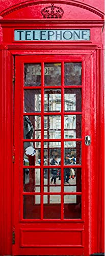 A.Monamour Sticker Porte Autocollant Poster De Porte 3D Cabine Téléphonique Rouge À Londres Vinyle Affiche De Porte Sticker Mural Papier Peint Art Décor 77...