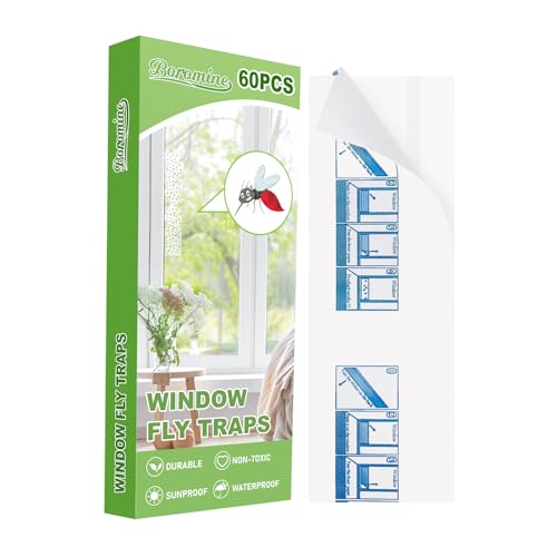 60 Pack Window Fly Traps Window Sticky Traps Sticky Non-Toxic Clear Fly Paper Indoor for Home