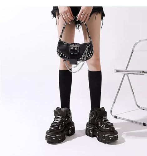 PU Leather Y2K Grunge Punk Platform Height Increase Derby Shoes for Men Casual Streetwear Mixed Color Thick Sole Sneakers with Skull Metal Accent Design4