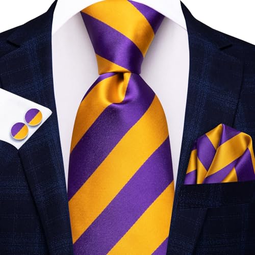 Image of Dubulle Mens Tie and Lapel Pin Paisley Striped Floral Necktie for Men Pocket Square Cufflinks 4PCS Set Wedding Party